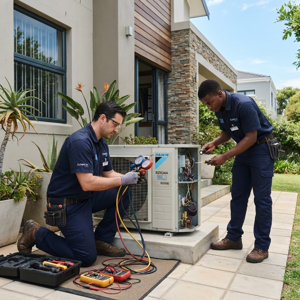 Cold Fix Services technician servicing an air conditioning unit in Gauteng