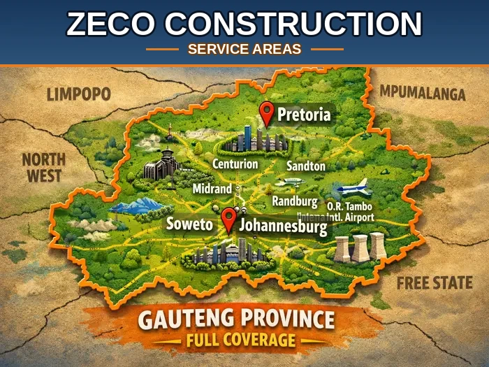 Cold Fix Services coverage map showing Gauteng province including Pretoria, Johannesburg, Midrand, Sandton, and Centurion areas